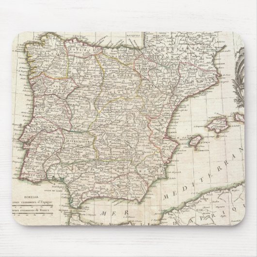 Vintage Karte von Spanien (1775) Mousepad (Vorne)