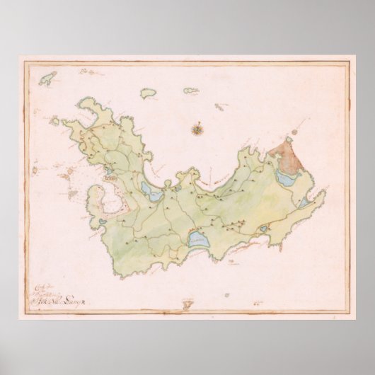 Vintage Karte von St Barts Island (1785) Poster (Vorne)