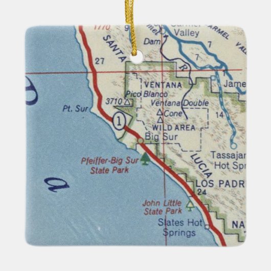 Vintage Karte von Sur CA Keramikornament (Vorderseite)