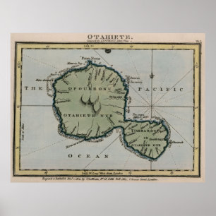 Vintage Karte von Tahiti (1800) Poster