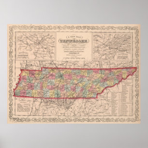 Vintage Karte von Tennessee (1859) Poster