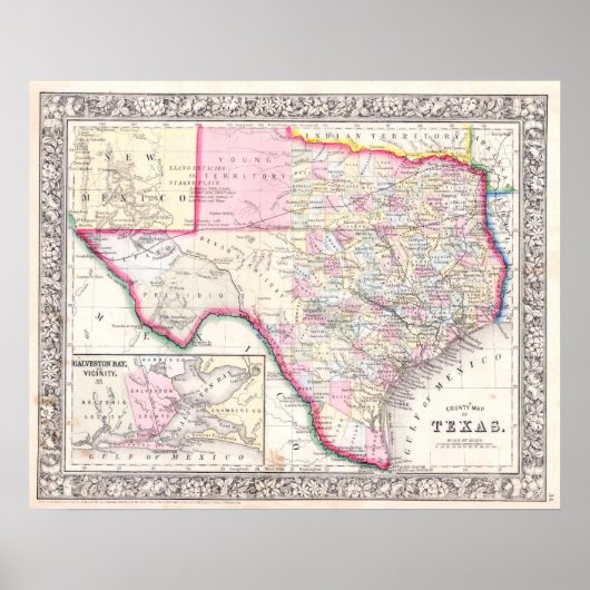 Vintage Karte von Texas, 1864 Poster (Vorne)