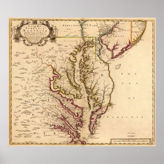 Vintage Karte von The Chesapeake Bay (1719) Poster (Vorne)