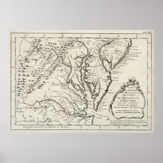 Vintage Karte von The Chesapeake Bay (1780) Poster (Vorne)