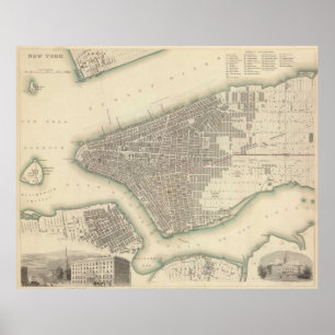 Vintage Karte von unterem New York City (1840) Poster