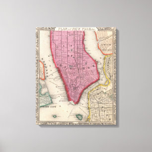 Vintage Karte von unterem New York City (1860) Leinwanddruck