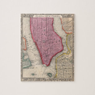 Vintage Karte von unterem New York City (1860) Puzzle