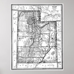 Vintage Karte von Utah (1883) BW Poster