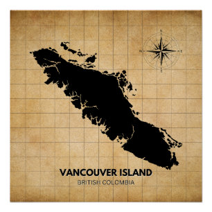 Vintage-Karte von Vancouver Island als einfaches P Poster