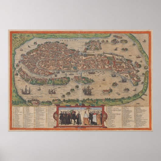 Vintage Karte von Venedig Italien (1572) Poster (Vorne)