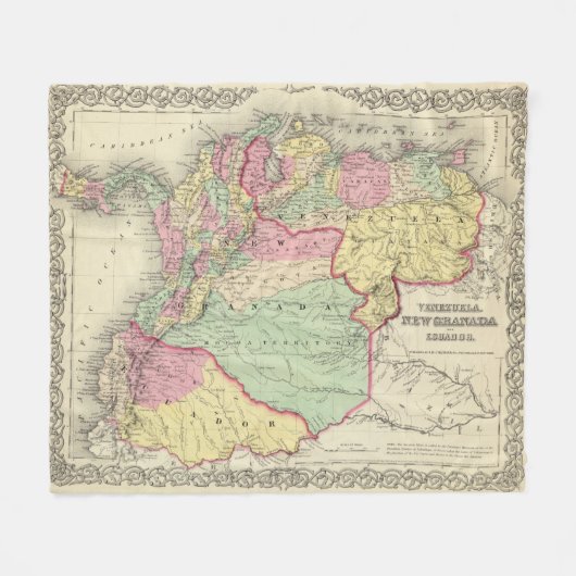 Vintage Karte von Venezuela, Ecuador, Kolumbien Fleecedecke (Vorderseite (Horizontal))