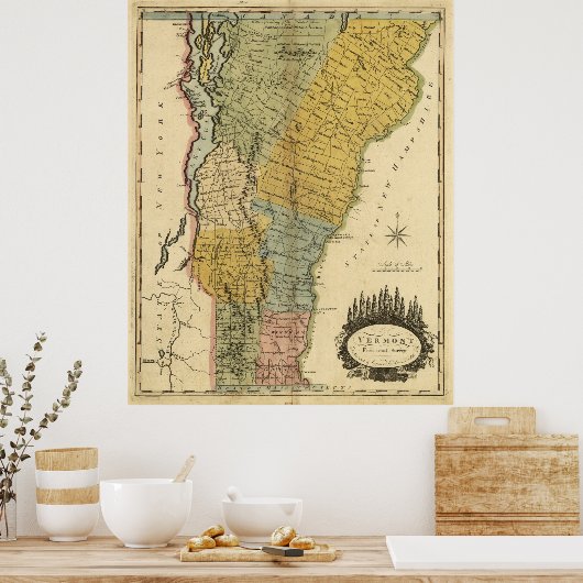Vintage Karte von Vermont (1814) Poster (Küche)