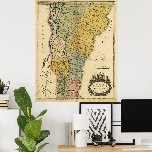 Vintage Karte von Vermont (1814) Poster (Heimbüro)