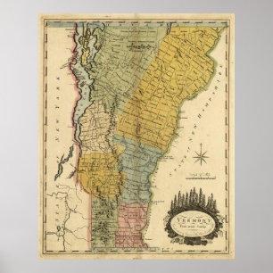 Vintage Karte von Vermont (1814) Poster