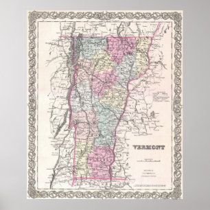 Vintage Karte von Vermont (1855) Poster
