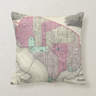 Vintage Karte von Washington DC (1866) Kissen