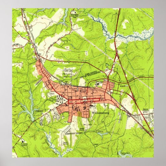 Vintage Karte von Williamsburg Virginia (1952) Poster (Vorne)