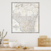 Vintage Karte von Wisconsin (1856) Poster (Küche)