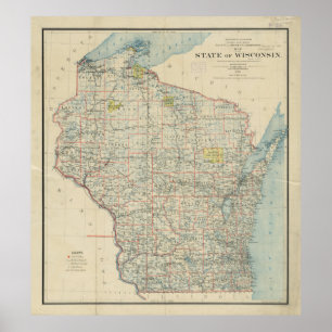 Vintage Karte von Wisconsin (1895) Poster