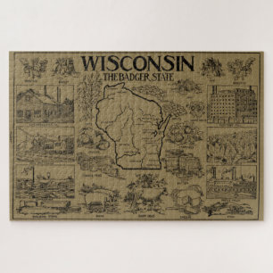 Vintage-Karte von Wisconsin (1912) - Beige Puzzle