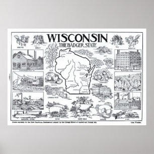 Vintage Karte von Wisconsin (1912) Poster