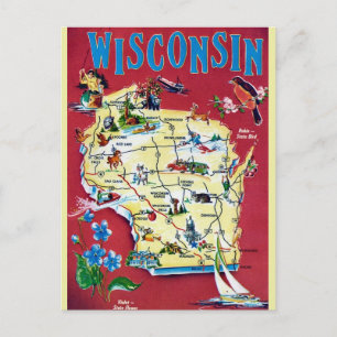 Vintage-Karte von Wisconsin  Postkarte