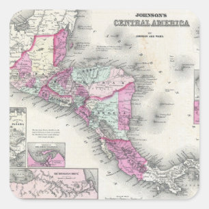 Vintage Karte Zentralamerikas (1864) Quadratischer Aufkleber