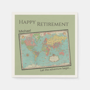 Vintage-Karte zur individuellen Ruhestandsfeier Serviette