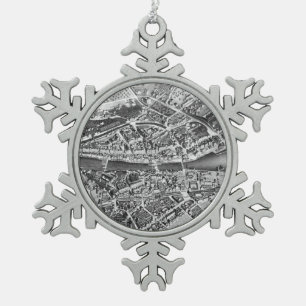 Vintage Karte Zürich Schweiz (1850) Schneeflocken Zinn-Ornament