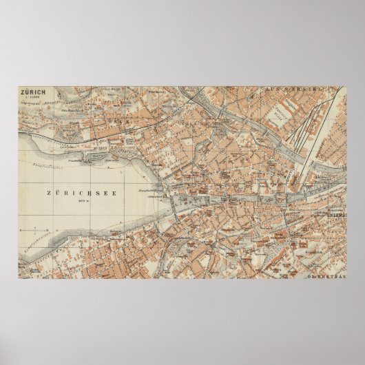 Vintage Karte Zürich Schweiz (1913) Poster (Vorne)