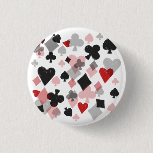 Vintage Karten-Anzugs-Collage - Rot u. Schwarzes Button (Vorderseite)