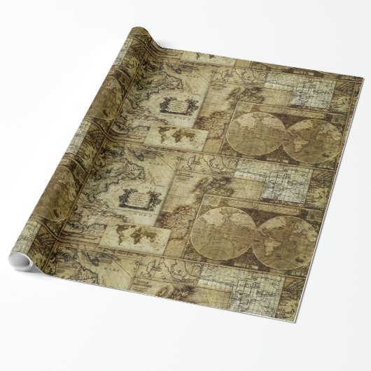 Vintage Karten der alten Welt Antike Karten Geschenkpapier (Ungerollt)