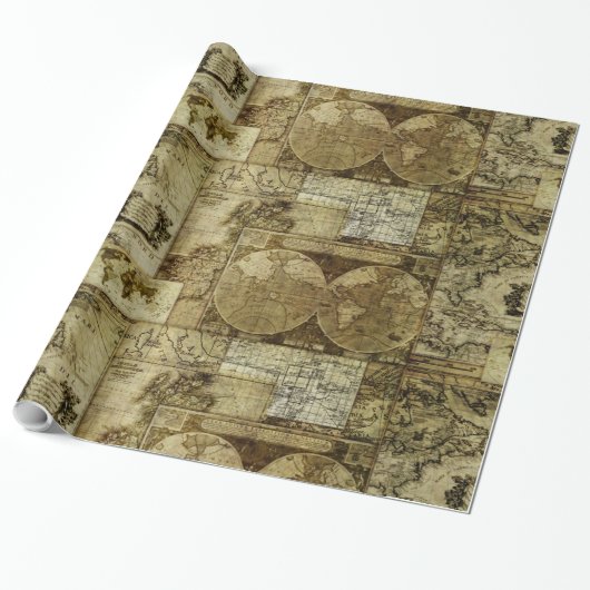 Vintage Karten der alten Welt Antike Karten Geschenkpapier (Ungerollt)