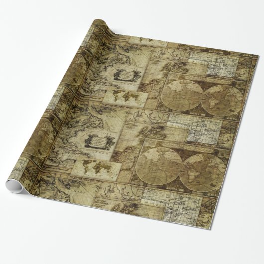 Vintage Karten der alten Welt Antike Karten Geschenkpapier (Ungerollt)