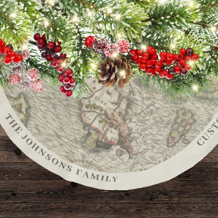 Vintage-Karten-Familien-Weihnachten Polyester Weihnachtsbaumdecke