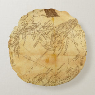 Vintage-Karten-Hintergrundpapier Rundes Kissen