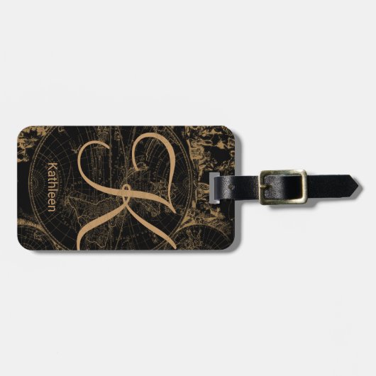 Vintage Karten-mit Monogramm Gepäckanhänger (Vorderseite horizontal)