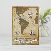 Vintage Karten-Piraten-Geburtstags-Party Einladung (Stehend Vorderseite)