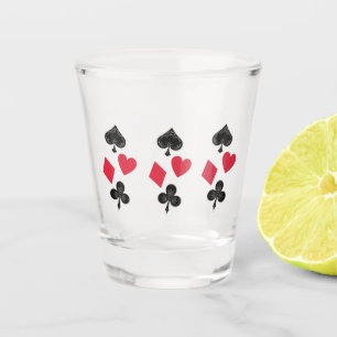 Vintage Kartenkarten-Anzug, Diamant, Herz, Klubs, Schnapsglas
