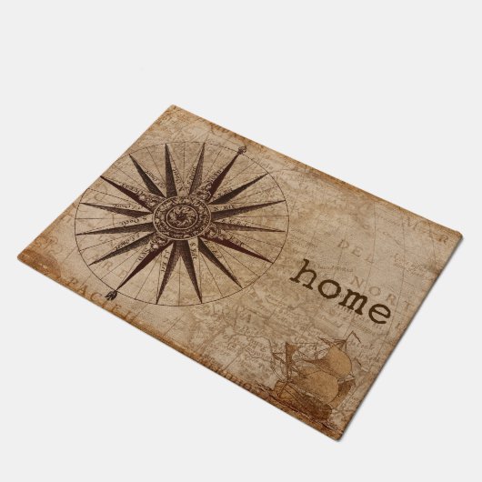 Vintage Kartenkompass-Türmatte Fußmatte (Schrägansicht)