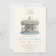 Vintage Karussell-Baby-Shower-Einladung in Blau