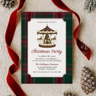 Vintage-Karussell-Tartan-Weihnachtsfeier-Einladung Einladung