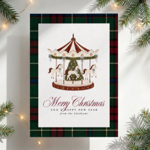 Vintage-Karussell-Tartan-Weihnachtskarte Feiertagskarte