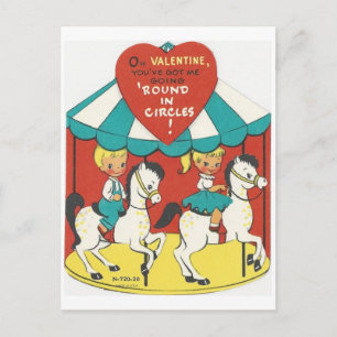 Vintage Karussell Valentinstag Feiertagspostkarte