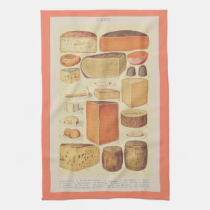 Vintage-Käse-Diagramm-Illustration Käse-Menü Geschirrtuch