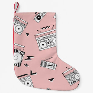 Vintage-Kassettenrekorder: Retro-Muster. Kleiner Weihnachtsstrumpf