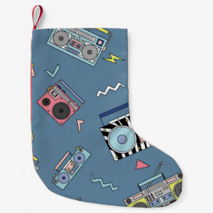 Vintage Kassettenspieler: Retro Nahtlose Kunst Kleiner Weihnachtsstrumpf
