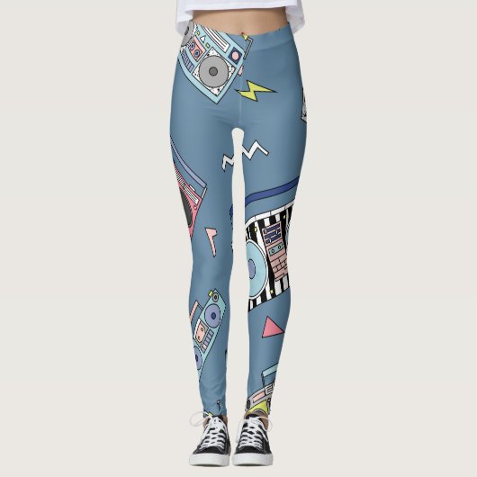 Vintage Kassettenspieler: Retro Nahtlose Kunst Leggings (Vorderseite)