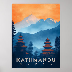 Vintage Kathmandu-Tempel Nepal Poster