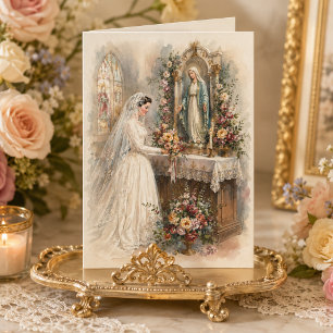 Vintage katholische Braut am Marienaltar Hochzeit Karte